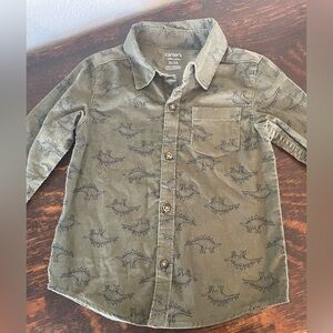 Carter's Olive Sage Dinosaur Button-Down Shirt Size 3T
